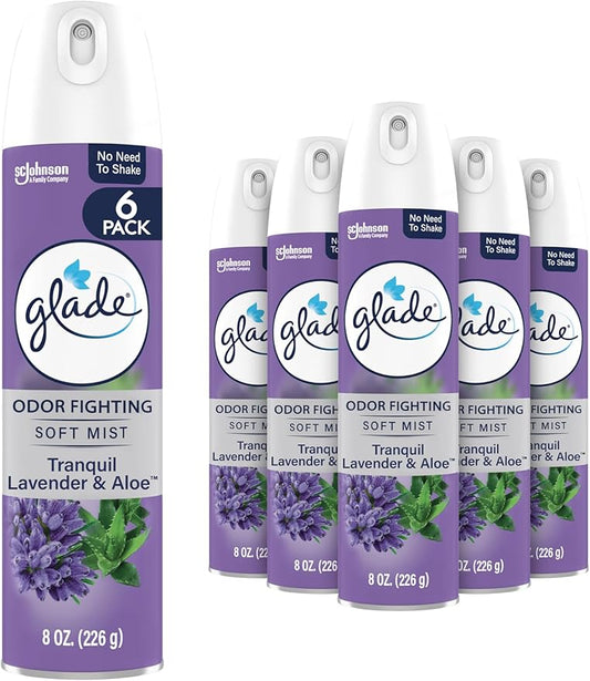 Glade Air Freshener Room Spray, Tranqil Lavender & Aloe Scent, Odor Fighting to Deliver Long Lasting Freshness, 8 Oz, 6 Count