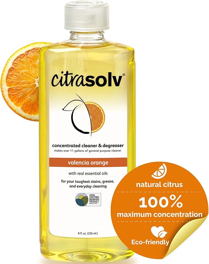 Citra Solv Concentrated Cleaner & Degreaser, Deodorizer, Home & Outdoor, Adhesive Remover, Paint Thinner, Natural Orange Oil, Valencia Orange 8 Fl Oz