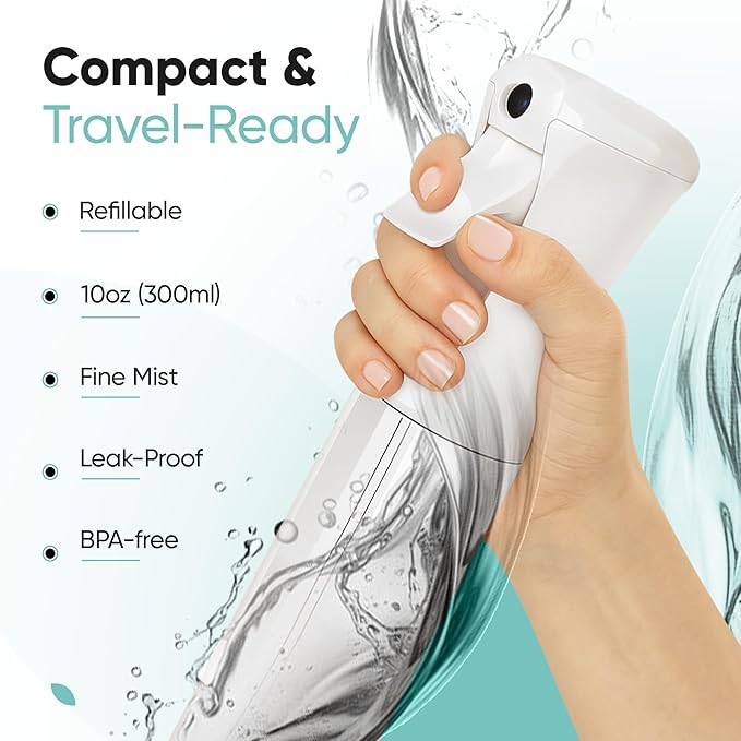 Aquableu Spray Bottle for Hair – 10-Pack Continuous Mist Spray Bottle for Hair Care, Styling, Cleaning, Plants, Pets & Essential Oils (Clear, 10oz)