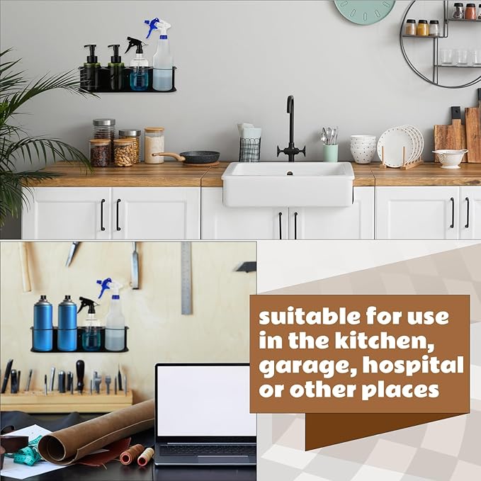 Therwen 2 Pcs 4 Holes All Purpose Steel Spray Bottle Holder Heavy Duty Can Holder Rack Organizer Easy Install Wall Mount Paint Spray Bottle Organizer Storage Rack for Garage Home Workspace(Black)