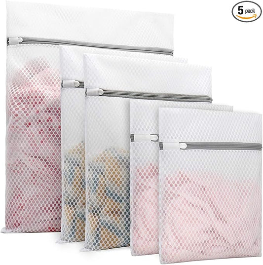 Muchfun 5Pcs Durable Honeycomb Mesh Laundry Bags for Delicates (1 Large, 2 Medium, 2 Small)