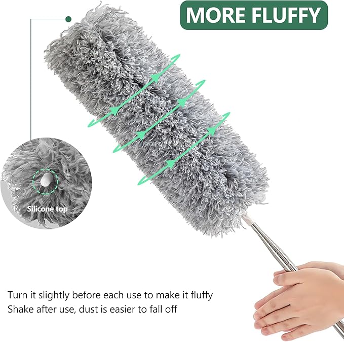 SetSail Extra-Long Dusters with Extension Pole 100-inch for Cleaning, Bendable Microfiber Head Washable Ceiling Fan Duster for High Ceilings, Furniture