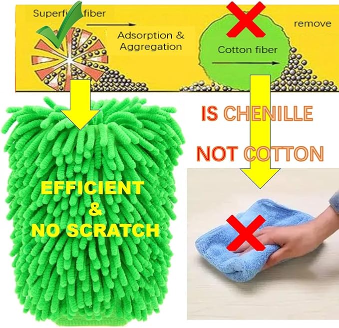 Green Chenille Microfiber Dusting Mitt, 10.5x8 Inch, Electrostatic, Reusable, Scratch-Free, No-Dust Fly Duster for Sensitive Surfaces