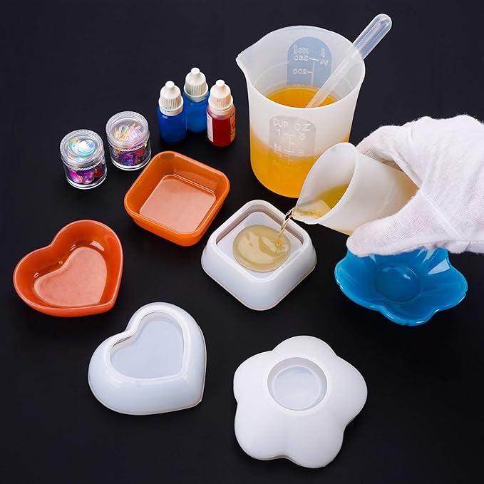 Gartful 3 Pieces Dish Resin Molds, Silicone Jewelry Tray Molds, Storage Container Epoxy Resin Casting Molds for Jewelry Ring Holders, Soap Dish, Candle Holder, 3 Styles(Flower & Heart & Square)