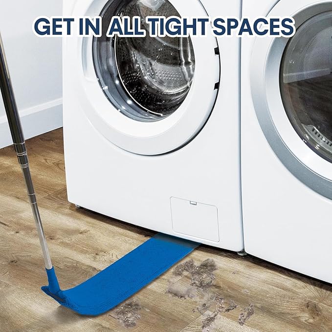 Retractable Gap Dust Cleaner with Extension Pole, Cleaning Tools with 3 Microfiber Dusting Cloths, Extendable Long Handle Duster for Cleaning Under Refrigerator Furniture Appliance (Blue)