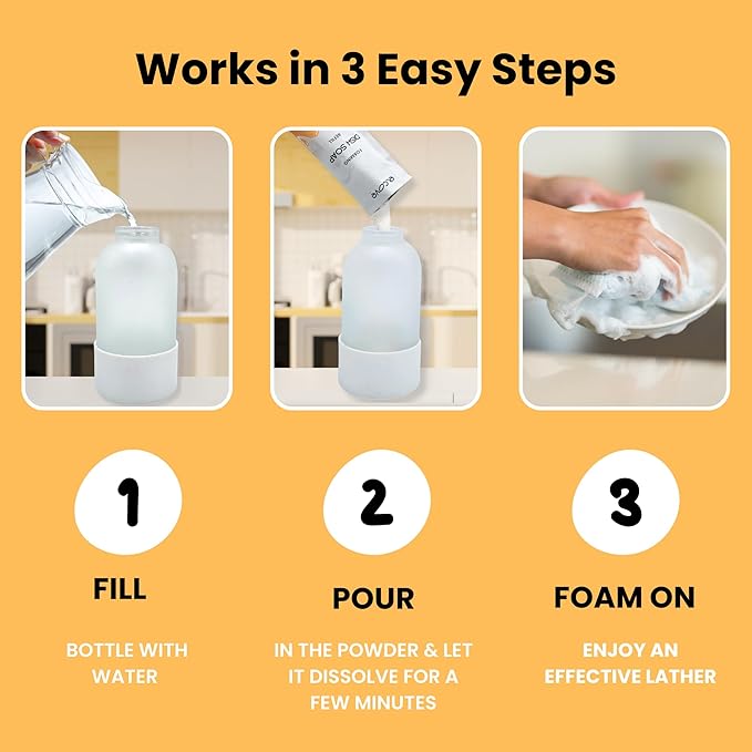 Foaming Dish Soap Refill Eco Friendly (10pk), Concentrated Powder Refills Make 10 Bottles x12 oz each of Foam Dish Soap, Zero Waste, Gentle on Hands (Mango Bliss)