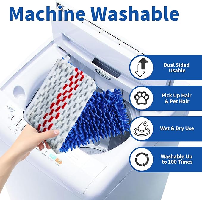 4 Pack Mop Heads Replacements Compatible with O-cedar Dual-Action Flip Mop, Chenille + Microfiber Mop Refills for Dry/Wet Use, Reusable and Machine Washable Dust Mop Cloths for Hardwood Floor Cleaning