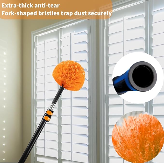 3 Pack Screw on Webster Cobweb Duster Head for Pole,Spider Web Remover Brush, Cobweb Duster Head Attachment,Fits Standard 3/4 inch Threaded Poles (3, Orange)