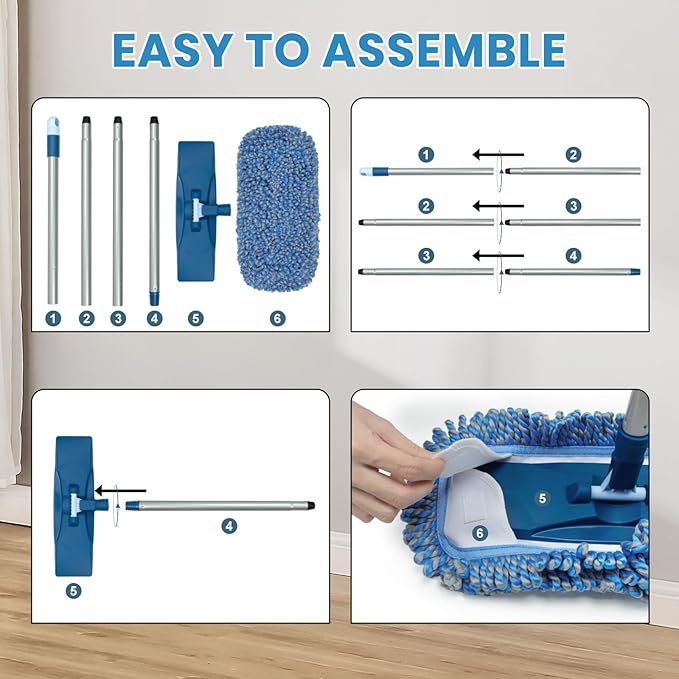 MAVRIZ Dust Mop for Hardwood Floor Washable Wet and Dry Mop with 58" Long Handle, 360° Rotating Microfiber Mop for Wood, Laminate, Tile Floor