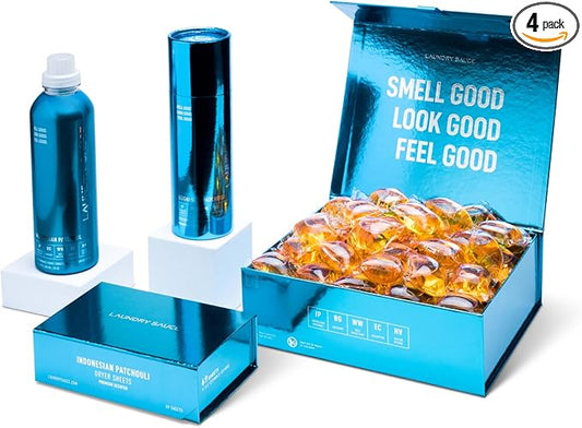 Laundry Sauce - Signature Bundle Indonesian Patchouli, Scented Laundry Detergent Pods & Scent Booster, Fabric Softener, Dryer Sheets, Fabric Protection, Essential Oils, Long Lasting Luxury Fragrance