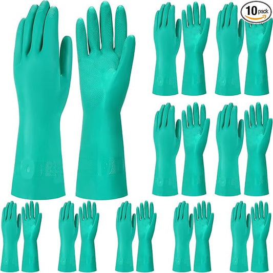 10 Pairs Chemical Resistant Gloves Heavy Duty Thick Nitrile Gloves Bulk for Cleaning, Resist Household Acid, Alkali and Oil (Small)