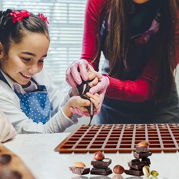 Sakolla Square Chocolate Mold, 80 Cavities Silicone Molds for Chocolate, Caramel, Praline, Ice Cube, Jelly, and Gummy (Coffee）
