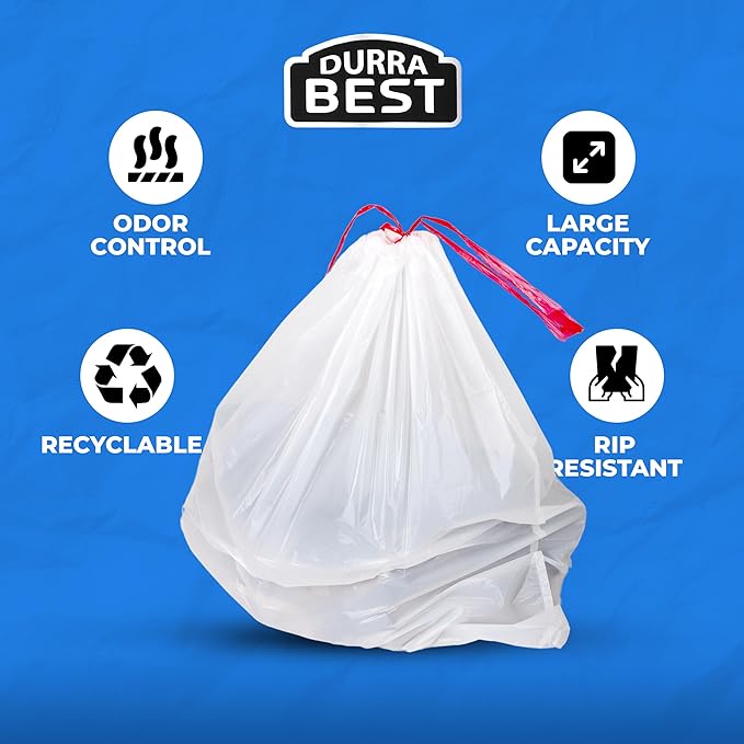 Heavy-Duty 1 Mil 13 Gallon White Trash Bags (180 Count) - Drawstring, Leak-Resistant for Home & Commercial Use