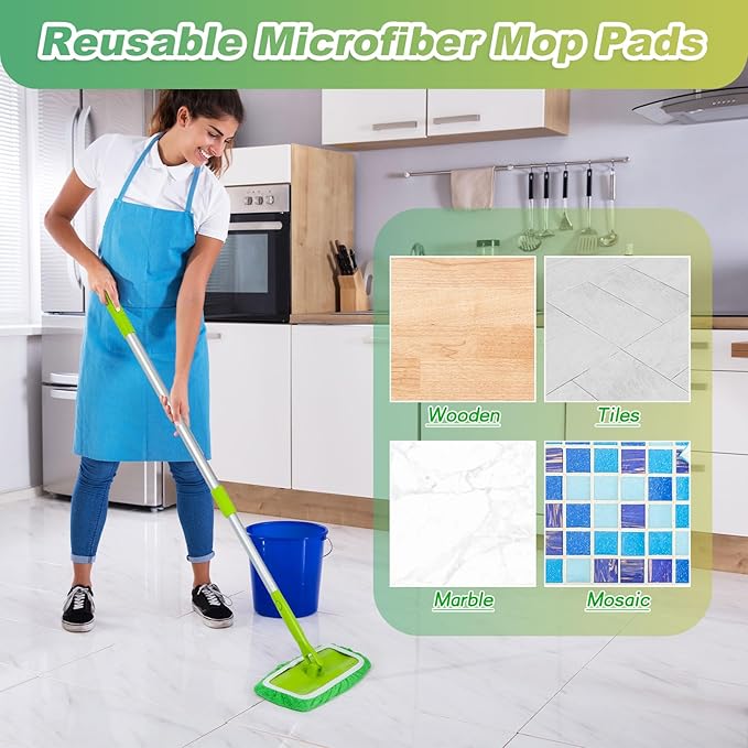 32 Pcs Reusable Mop Pads Microfiber Washable Wet Pads Compatible with Swiffer Refill Dry Sweeping Cloths for Surface Hardwood Floor Household Cleaning, Mop is Not Included(Green)