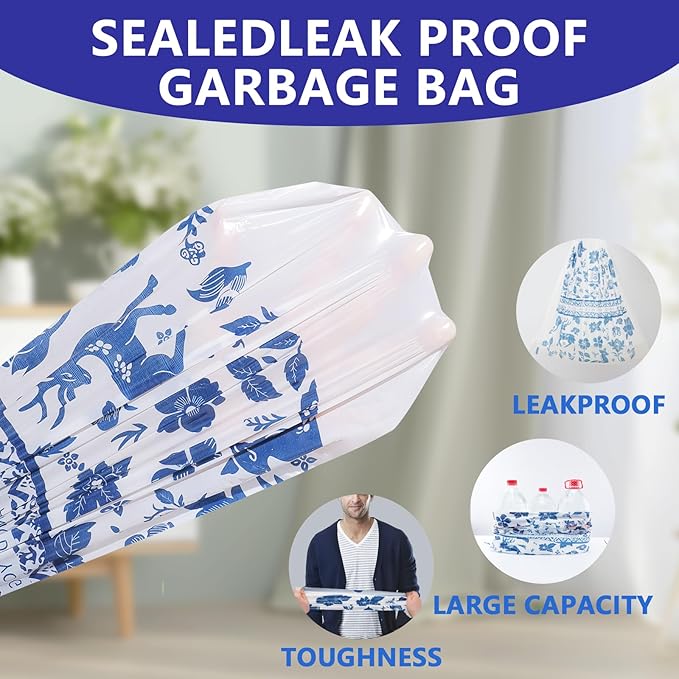 VOK 8 Gallon Trash Bags Drawstring, Printed Medium Garbage Bags with Secure Tie, Leakproof & Thick Tear-Resistant Design for Kitchen/Bathroom, Decorative Odor-Control Trash Bags,116 Counts