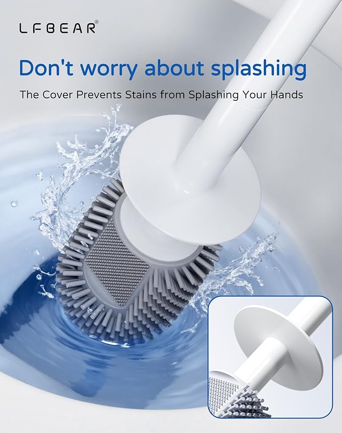 Toilet Brush and Holder Set for Bathroom, Deep Cleaning & No-Scratch Toilet Bowl Scrubber, Hygienic & Flexible Rubber Brush Head-for Modern Bathroom & RV