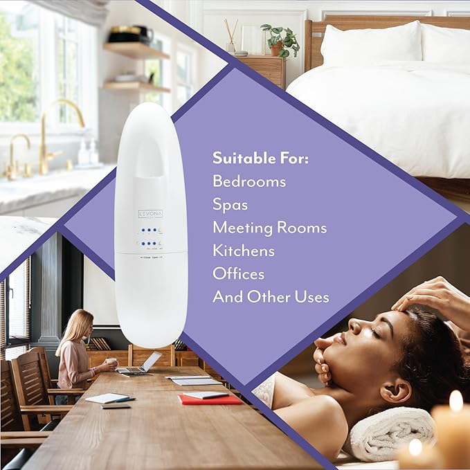 Levona Scent Essential Oil Diffuser - Plug in Air Freshener for Home, Household Supplies & Hotel, Waterless Diffuser & Nebulizer, 500 sqft - Abela 100, White (Button Control, 120ml Oil Included)