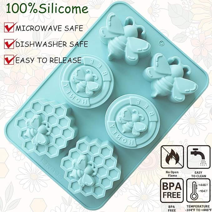 2Pcs Bee Silicone Molds Honeybee Silicone Mold for Making Homemade Soap, Lotion Bar, Jello, Bath Bomb, Beeswax, Candle