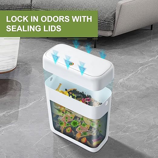 funest Trash Can with Lid, 3 Gallons/10.3 Qt Garbage Can with Press Top, Small Trash Can Dog Proof, Plastic Trash Bin, Waste Basket for Rv Bathroom Kitchen Bedroom Office White