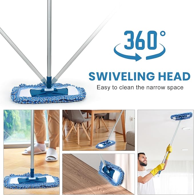 MAVRIZ Dust Mop for Hardwood Floor Washable Wet and Dry Mop with 58" Long Handle, 360° Rotating Microfiber Mop for Wood, Laminate, Tile Floor