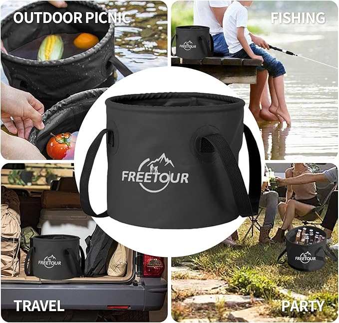 Baiao Collapsible Bucket 5 Gallon, Portable Collapsible Bucket with Handle, Folding Water Container for Fishing Camping Beach Hiking Home Travel Car Washing(Black 20L)