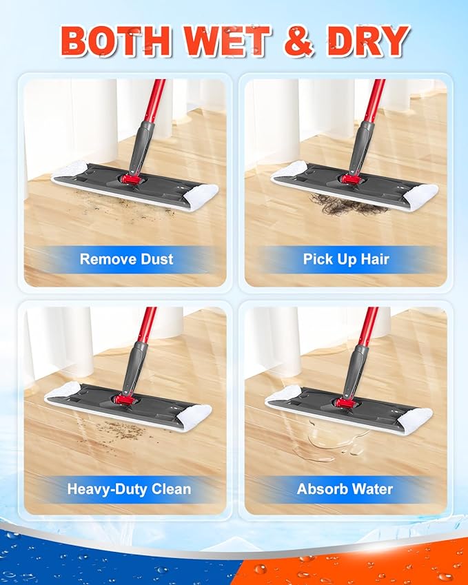 Flat Mop Refills Compatible with O Cedar H2prO Flat Mop System, Mops Replacement Heads fit for O Cedar H2 prO Flat Mop Refills Pads, Washable Reusable Mop Pad Refills, 2 Pack