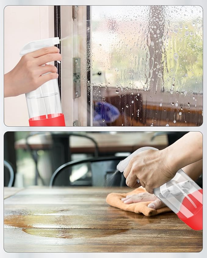 Glass Spray Bottles with Silicone Sleeve Protection, Empty 16OZ Reusable Spray Bottles, Refillable Containers with Spray Nozzles for Cleaning Solutions, Plants and Essential Oils 1 Pack Red