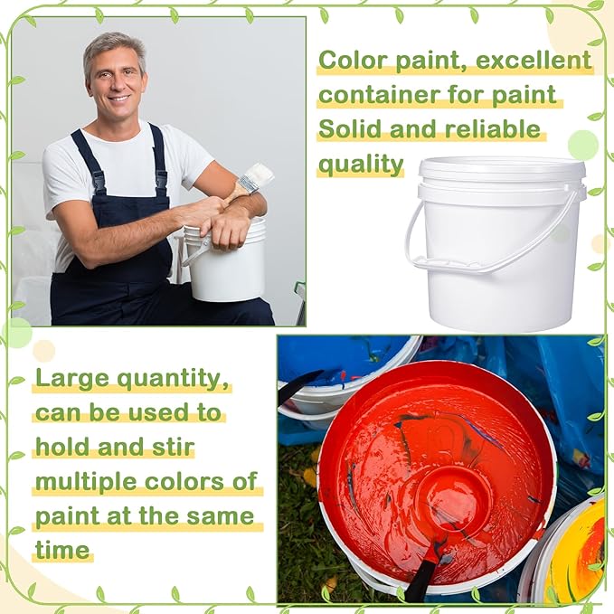 Leinuosen 8 Pcs Plastic Bucket with Handle and Lid Durable Heavy Duty Food Safe Bucket Pail Container for Multipurpose Storage Paint Art Crafts Projects, BPA Free(1.3 Gallon,White)