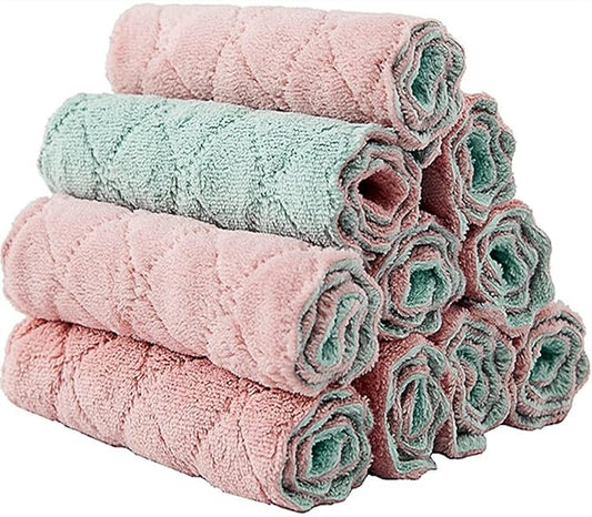 10 Pack Kitchen Cloth, Microfiber Dish Towels Washcloths, Super Absorbent Coral Velvet Dishtowels, Premium Cleaning Cloths,Non-Stick Oil Quick Dry DishTowels, Soft Tea Towels, Table Cleaning Cloths.
