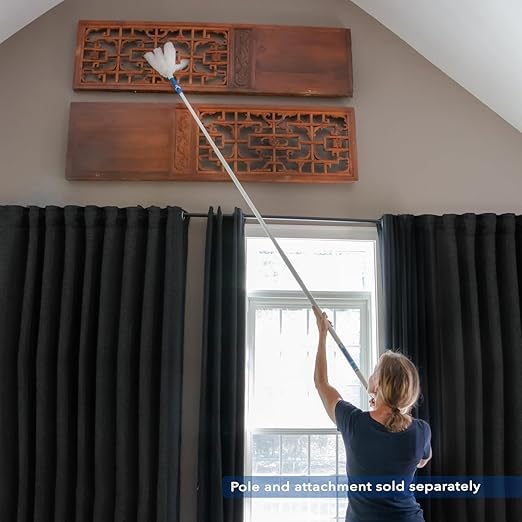 Unger Connect and Clean Microfiber Feather Duster for Household Cleaning and Dusting, Cleans Fragile Objects, Glassware, Vases, Picture Frames, Machine Washable, Compatible with Threaded Pole