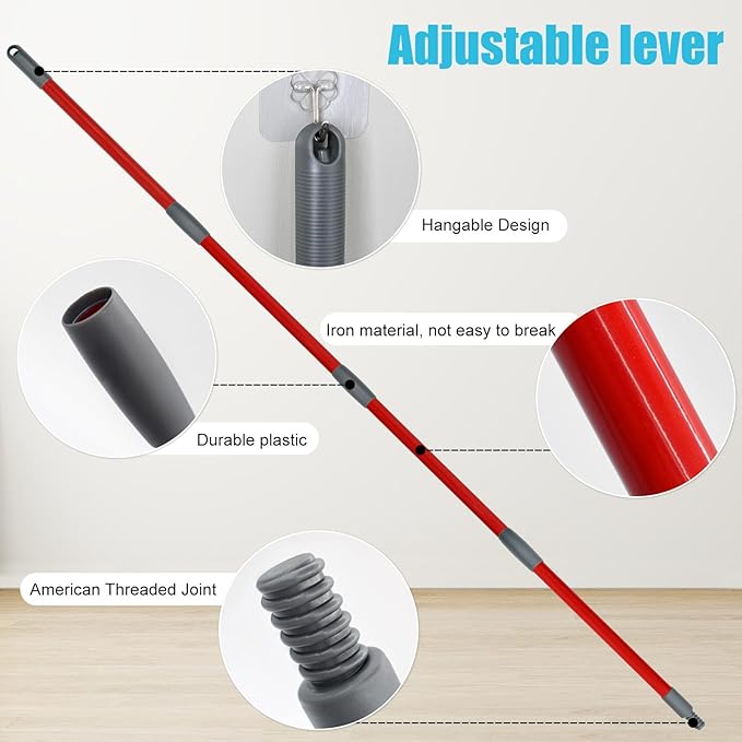 Spin Mop Replace Head, Base, Replacement Handle for OCedar EasyWring 1 Tank System 2 Microfiber Refills, 4-Section Sturdy Iron 30-58in Handle, Mop Head Base and Scrubber