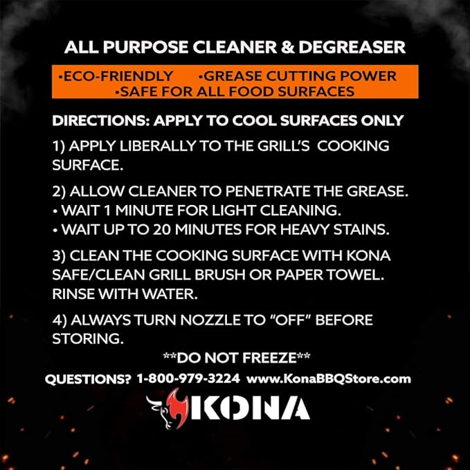 Kona Safe/Clean Grill Cleaner Spray - Now 40% More Cleaning Power, Heavy Duty No-Drip Gel, Eco-Friendly, Food Safe, BBQ Grate Degreaser, Biodegradable, Made in Michigan USA - 23oz