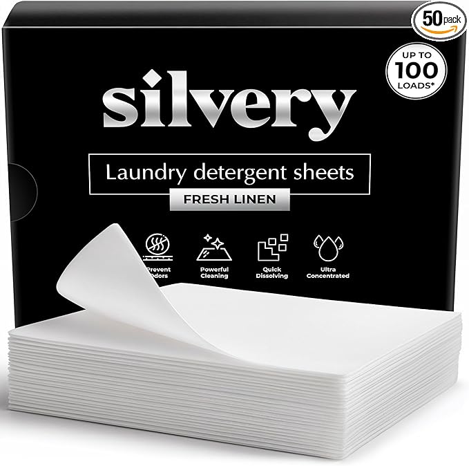 Silvery Laundry Detergent Sheets (100 Loads) - Ultra-Concentrated Eco-Friendly Washing Strips – No Plastic Jugs & Perfect for Travel (Fresh Linen)