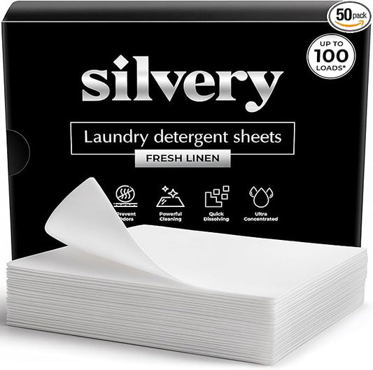 Silvery Laundry Detergent Sheets (100 Loads) - Ultra-Concentrated Eco-Friendly Washing Strips – No Plastic Jugs & Perfect for Travel (Fresh Linen)