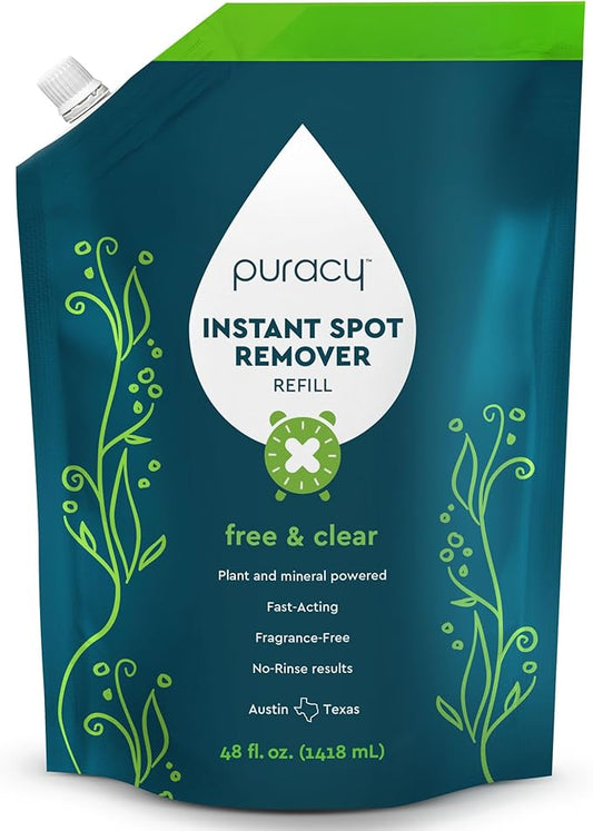 Puracy Laundry Stain Remover for Clothes Laundry - Carpet Stain Remover Carpet Spot Cleaner Couch Stain Remover - Clothes Spray, Free & Clear - Instant Spot Remover, 48 Fl Oz (Pack of 1)