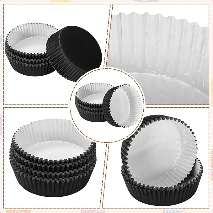Uiifan Disposable Round Cupcake Liners Paper Baking Cups Wrappers Cupcake Paper Microwave Oven Safe Bakeware Mold for Snacks Cakes (Black,50 Pcs)