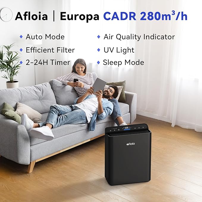 Afloia Air Purifiers for Bedroom Home Large Room Up to 2000Ft², 3-Stage Efficient Filter with Laser Air Quality Sensor for Pets Hair Dander Pollen Allergies Dust Mold Odor Smoke, Black
