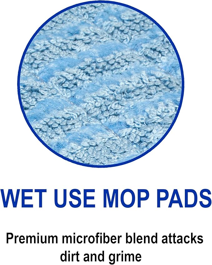 CleanAide Twist Yarn Microfiber Flat Mop Pad with Scrub Strips, Reusable Washable Wet & Dry for Dust, Dirt & Grime, Extra Absorbent, Hook and Loop Backing, Fits Standard 24 Inch Frames, Blue