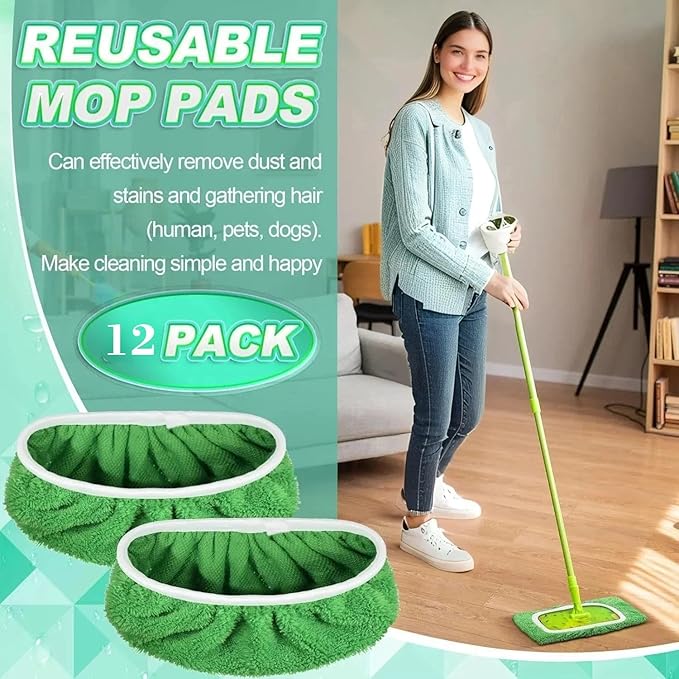 12-Pack Reusable Coral Fleece Mop Pads Washable Wet Mopping Cloths and Dry Sweeping Cloths for Swiffer Sweeper – Washable Wet & Dry Microfiber Pads for Surface/Hardwood Floor Cleaning, Tile & More.