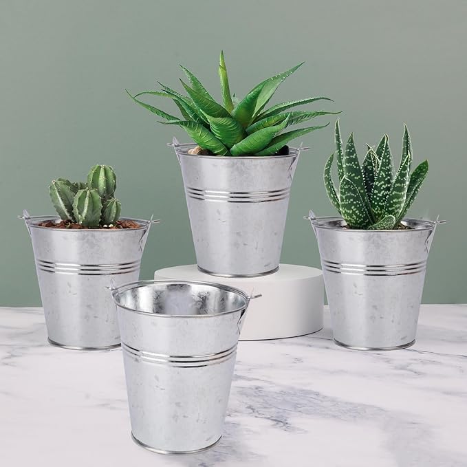 15 Pack 4.72 x 5.16 Inch Metal Mini Buckets with Handles, Galvanized, Tin, Small, Party Favors, Crafts, Garden & Beach