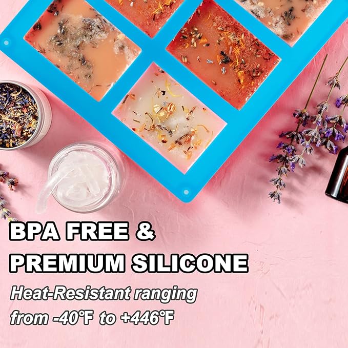 3 Pack Silicone Soap Molds, 6 Cavities Rectangle Silicone Mold, Great For Homemade Craft Soap Mold, Chocolate, Cake Molds ＆ Ice Cube Tray - Just Pop Out（Pink & Blue & Purple）