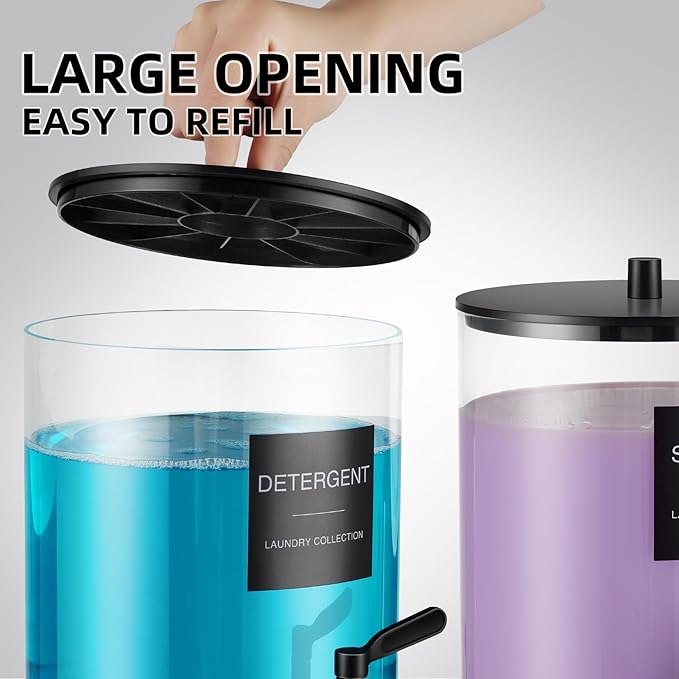 Glass Laundry Detergent Dispenser, 128 oz / 3.5L Fabric Softener Dispenser for Laundry Room Organization, Detergent Holder with 304 Spigot, Glass Soap Container (Black)