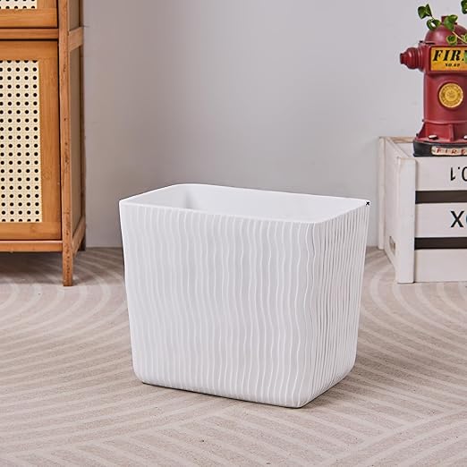 White Marble Wave Carved Small Bathroom Trash Can 2.5 Gallon(9 Liter), Resin Heavy Sturdy Small Kitchen Garbage Can,Living Room Bedroom Trash Can, Decorative Wastebasket for Home, Garden, Office