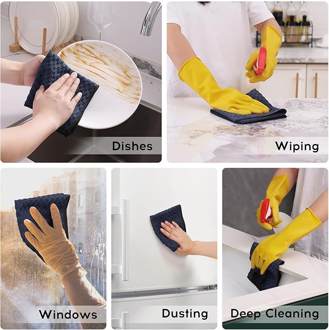 Kitinjoy Microfiber Cleaning Cloth, 12 Pack Soft and No Lint Microfiber Towels Cleaning Supplies, Absorbent Fast Drying Cleaning Rags for Housekeeping, Kitchen, Window, 12 x12 Inches, Black Iris