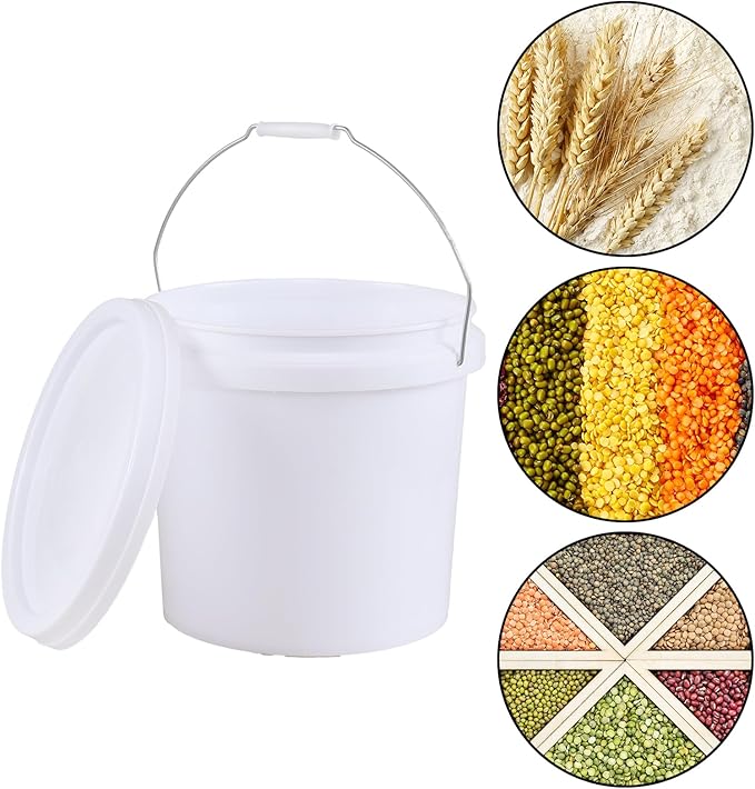 Teyyvn 4 Gallon White Bucket Pail Container with Lid for Food, 4 Pack Plastic Bucket All Purpose Pail with Lid and Handle