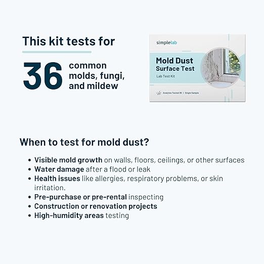 Mold Dust Surface Test by SimpleLab | Mold Test Kit for Home & Office | Tests for 36 Types of Mold, Fungi, Mildew | Air Mold Test Kit, and Home Mold Test kit for Home | Indoor Surfaces
