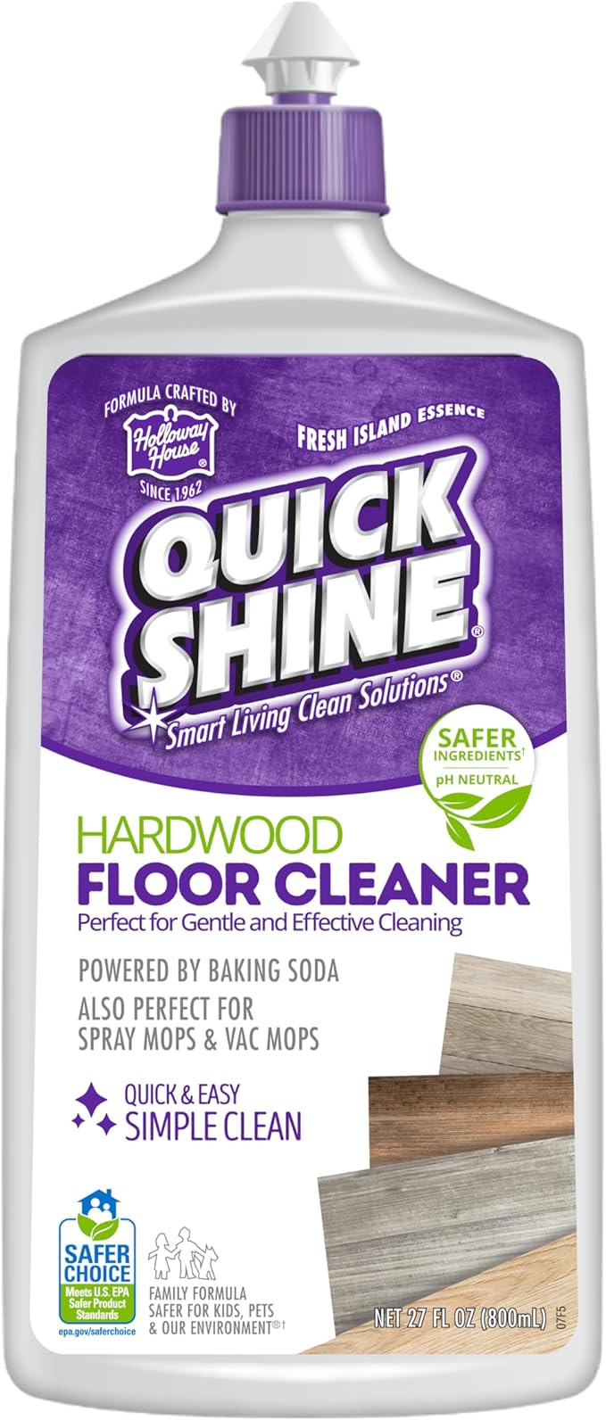 Quick Shine Hardwood Floor Cleaner 27oz| Use in Spray & Vac Mops| Removes Dirt & Scuff Marks| Ready-to-Use, Streak Free, No Rinse| Safer Choice Cleaner| Perfect for Gentle and Effective Cleaning
