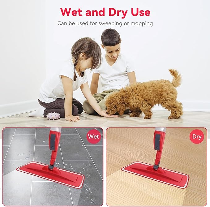 16.5 inch Microfiber Mop Pads for Rubbermaid Reveal Spray Mop and Any 16.5" Flat Mop - 6 Pack 13''-15'' Spray Mop Pad Reusable Washable Replacement Refills - Red & Grey