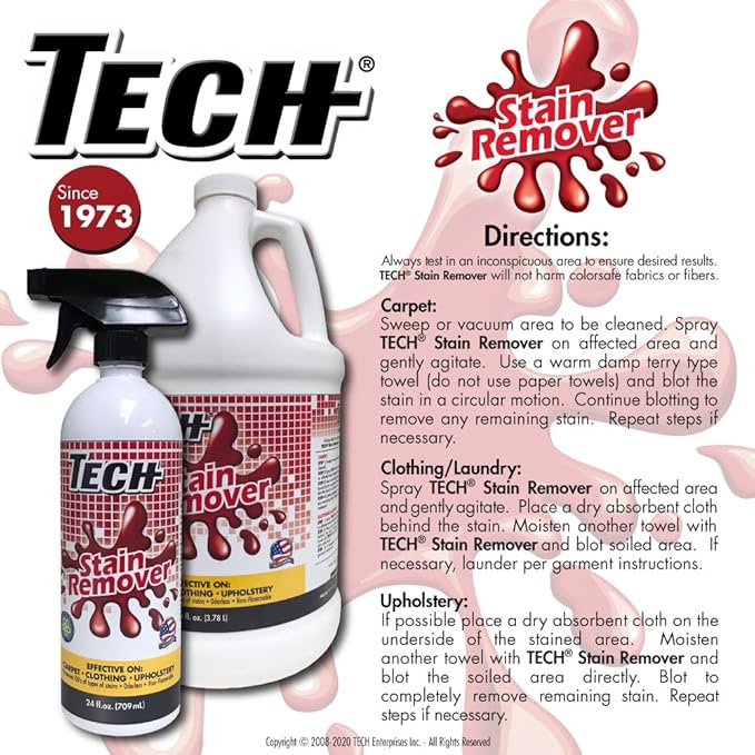 TECH Multi-Purpose Stain Remover, 8 oz-2 pk, For Carpet, Clothes, Upholstery, and Other Fabrics