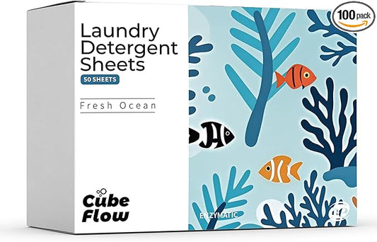 Laundry Detergent Sheets, Fresh Ocean Scent - 100 Loads | Deep Cleaning Power & Long-Lasting Freshness | Liquidless, Pre-Measured Eco Sheets | Plastic-Free, Hypoallergenic & Travel Friendly